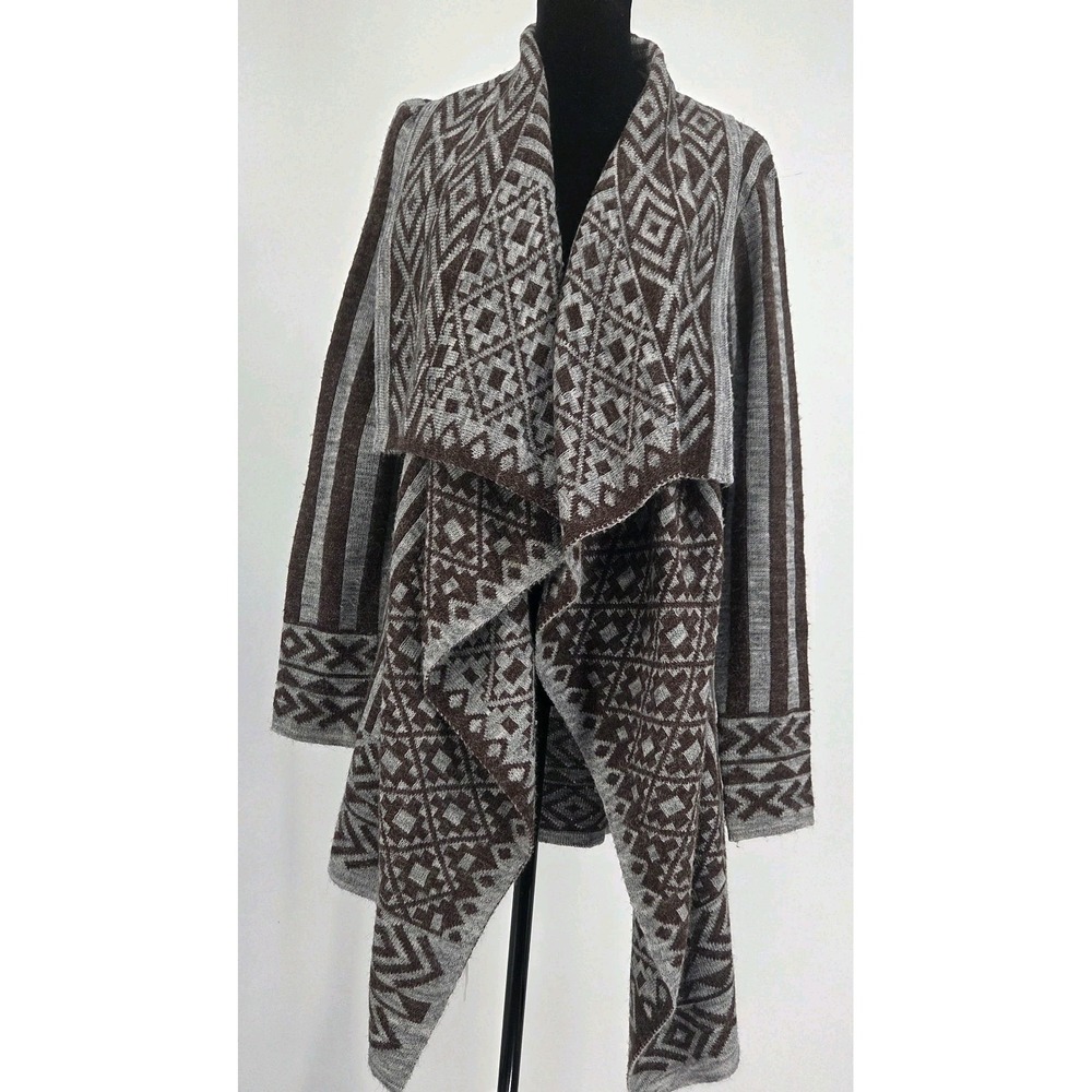 Sioni Aztec Wool Blend Cardigan Large Gray And Brown